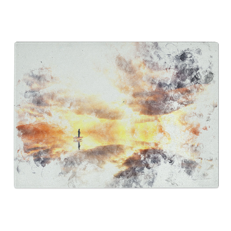 Tempered Glass Fishing Boat Chopping Board, 20 cm x 28.5 cm