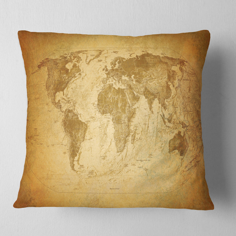 Coussin décoratif rétro avec carte rétro classique, 16 po x 16 po, Carré