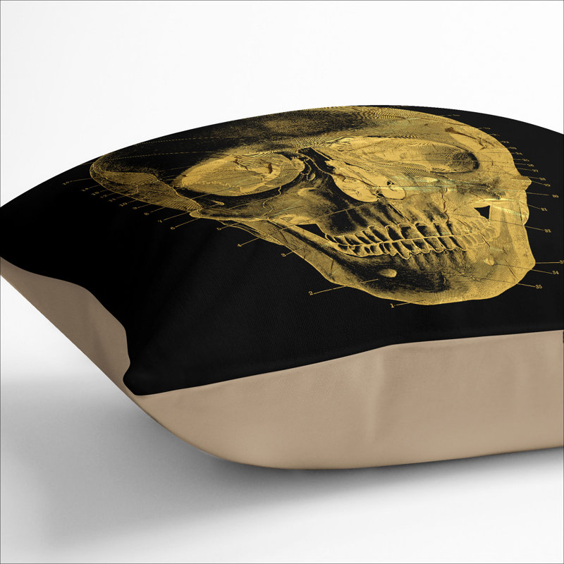 Black Twilight Skull in Gold Scatter Cushion, 55cm H x 55cm W x 20cm D, Stone