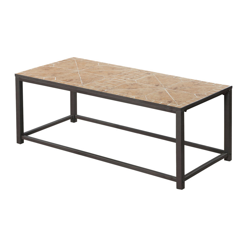 Table basse pour le salon - plateau rectangulaire à carreaux bruns de L 42 po et base en métal robuste transitionnelle