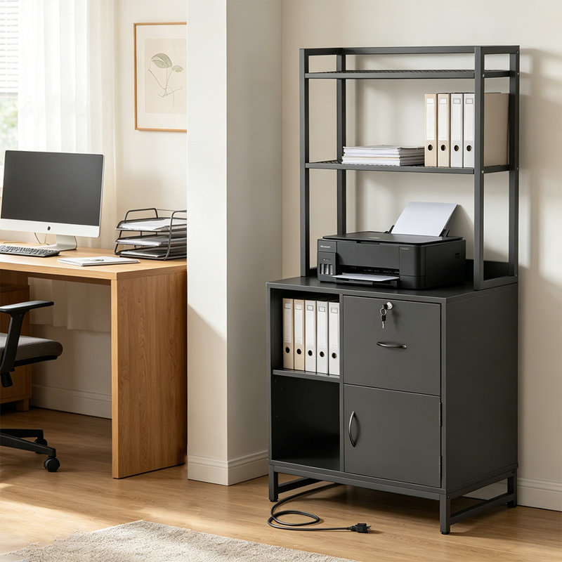 Classeur vertical avec tablettes et station de charge, armoires de rangement à tiroirs, convient au format lettre, Gray