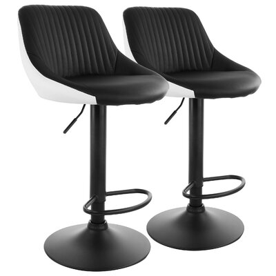 Corrigan StudioÂ® 2 Piece Faux Leather Adjustable Bar Stool In Black And White With Black Base -  02F6C6DA65B94CF7A577B0283E1F16C4