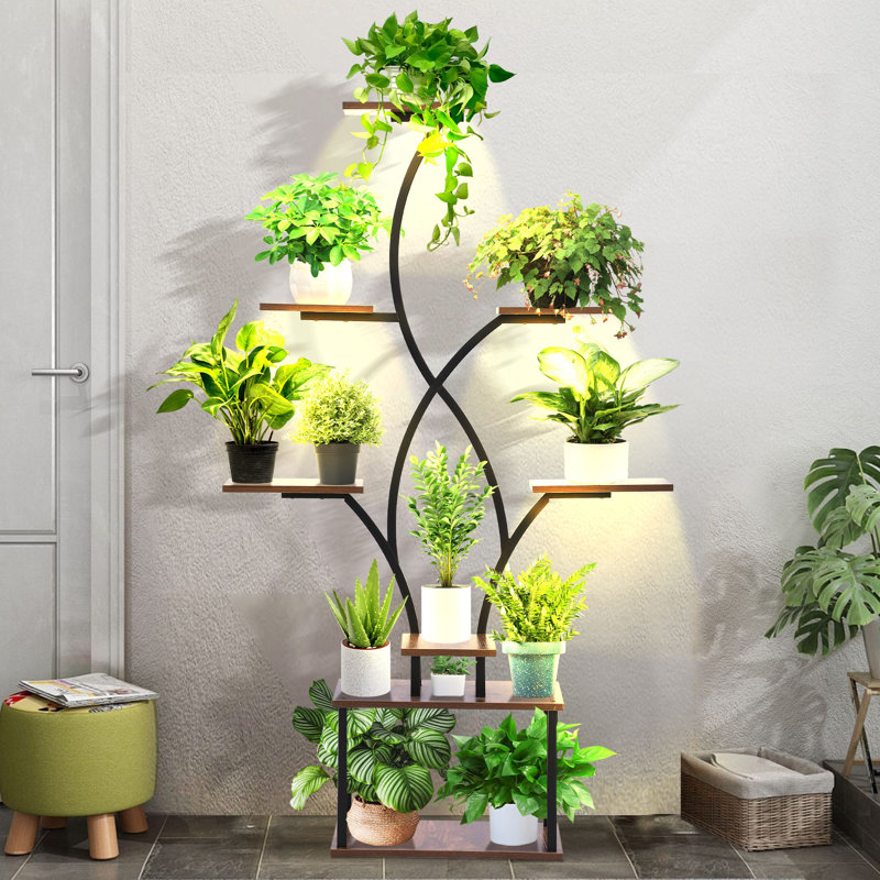 Support pour plante d'intérieur 63,8 "avec lumière de croissance, étagère de coin en métal à 8 niveaux pour plantes d'intérieur multiples