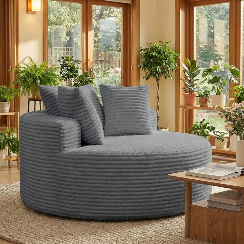 Canapé-lit rond de 55 po en mousse sans os pour petits espaces, avec coussins pour le salon, la chambre à coucher et les appartements