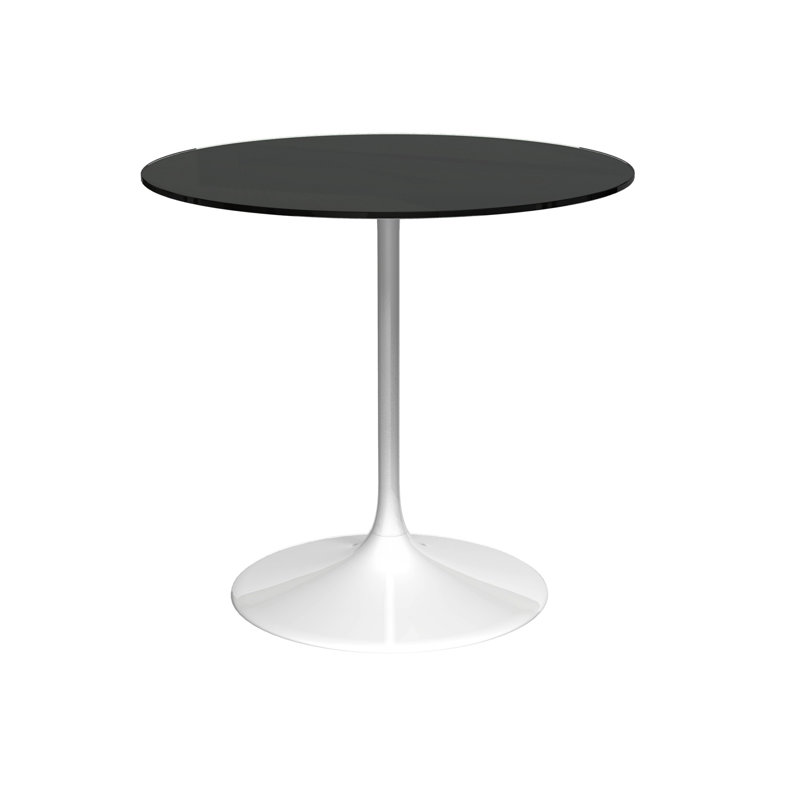 Clarke County Round Glass Top Metal Base Dining Table, 74.5cm H x 80cm W x 80cm D, White