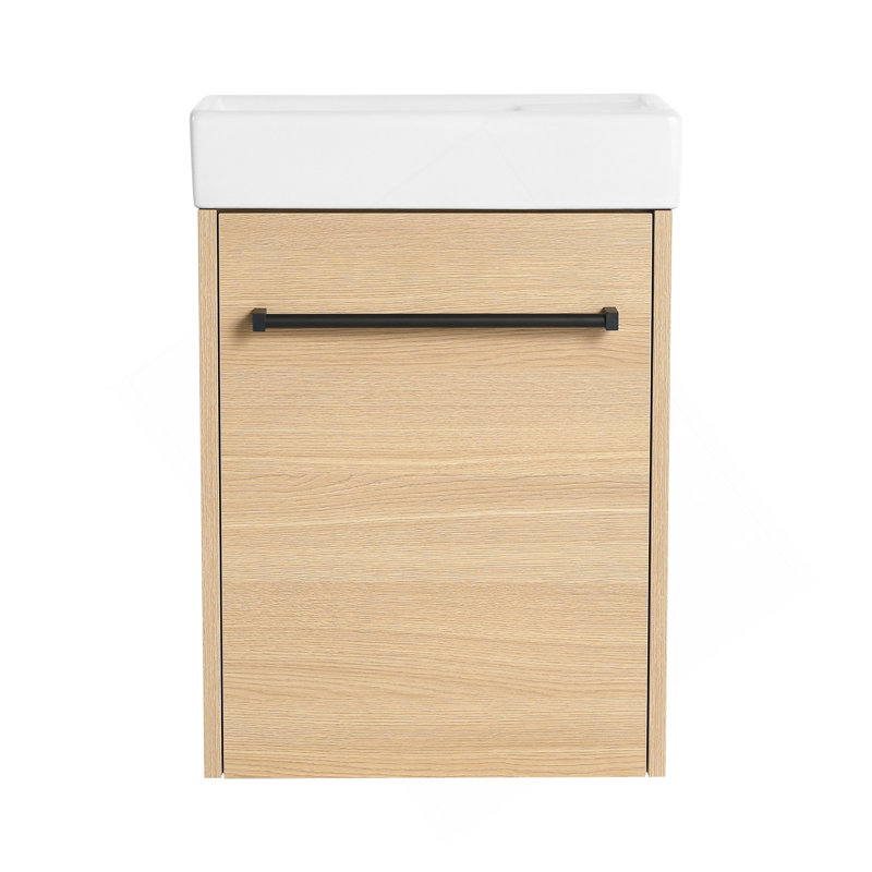 Meuble-lavabo mural 16 po avec lavabo en céramique et porte d'armoire à fermeture en douceur, pour petite salle de bain, 16"