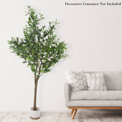 Artificial Olive Tree - 6-Foot Potted Faux Plant with Fruit for Home or Office Decoration - Natural Looking Polyester Leaves