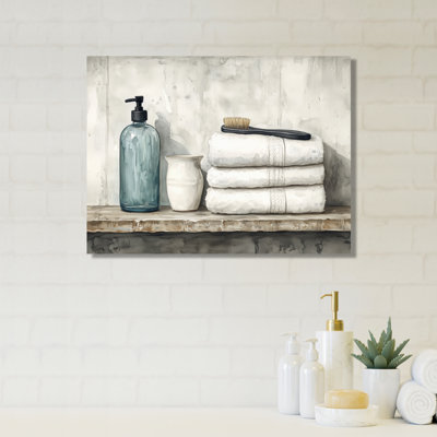 Folded Towels on a Shelf I - Bath Metal Wall Art