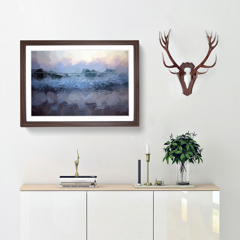 Waves in Greece in Abstract - Picture Frame Graphic Art Print, 35cm H x 50cm W x 2cm D, Walnut