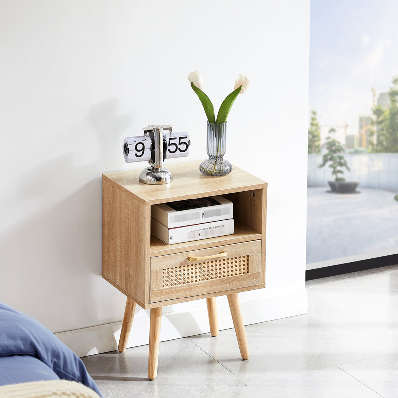 Table de bout tissée 15,96 po avec tiroir et pieds en bois massif - pratique pour la maison