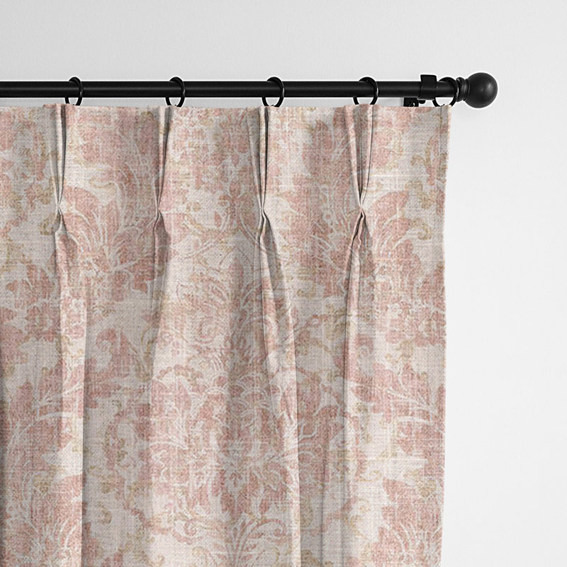 Bordeau Linen Damask Room Darkening Pinch Pleat Pocket Single Curtain Panel, 20" W x 84" L, Blush