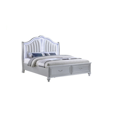 Contemporary Style Upholstered LED Headboard Queen Bed Made With Wood