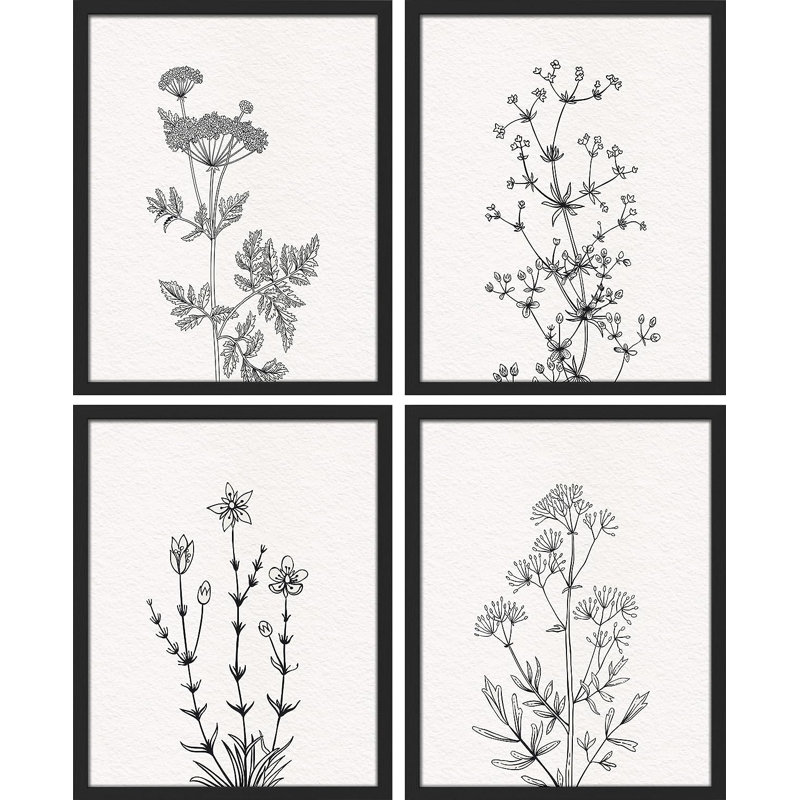 Country Farmhouse, reproduction encadrée de 4 pièces, Cadre noir, H 14 po x l 11 po x P 1 po