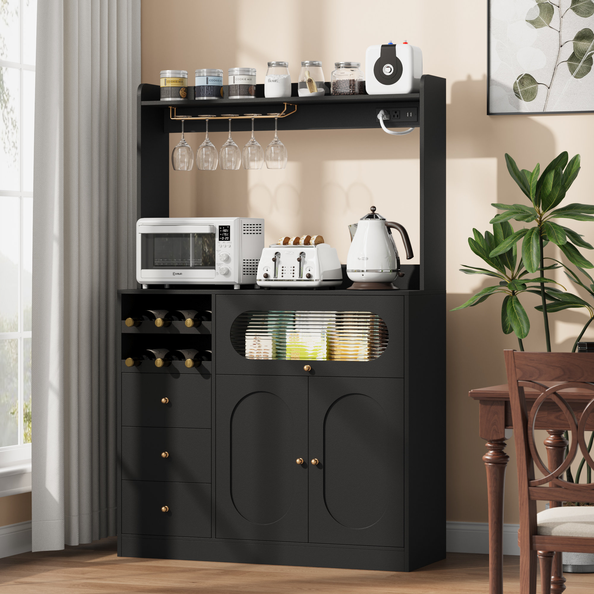 Ebern Designs 67'' Kitchen Pantry With Microwave Shelf, Wine Storage Wayfair