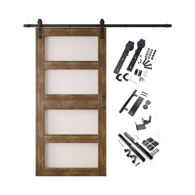 Porte de grange non assemblée et fini en verre noyer foncé 40 po x 84 po avec quincaillerie Homacer, 40" x 84"