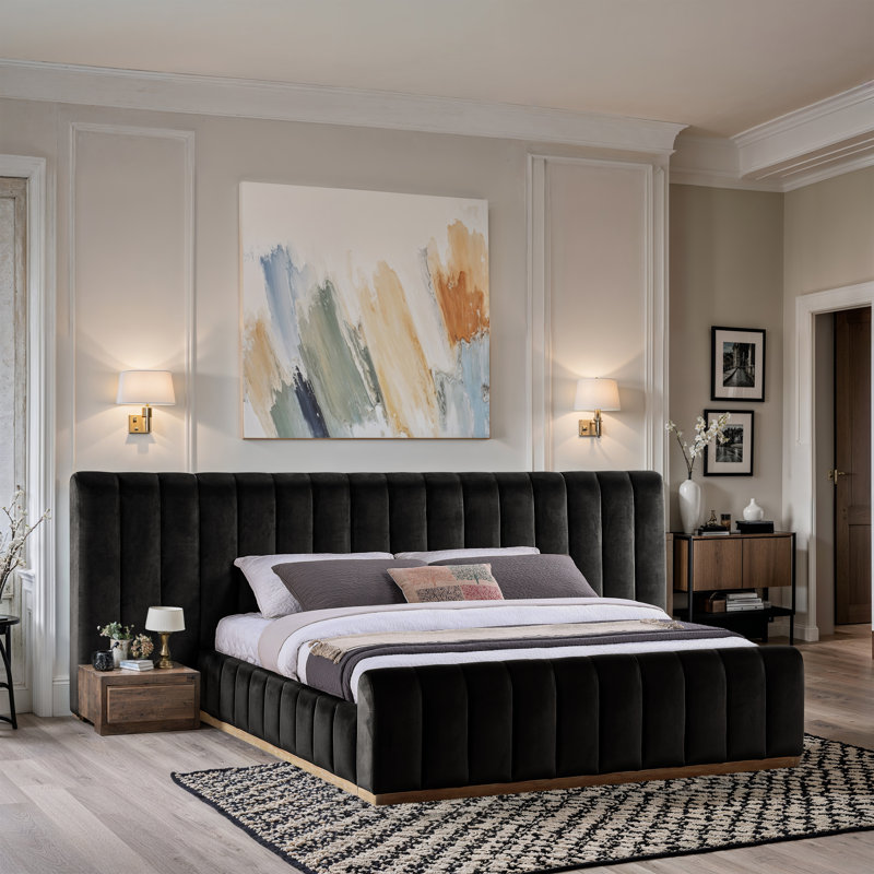 Amara Velvet Bed, King, Black Velvet