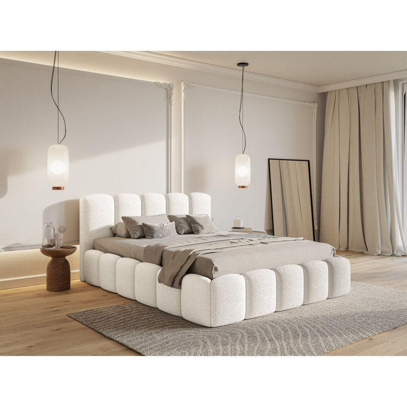 Denell Upholstered Bed, 160cm W x 200cm L, Cream coloured