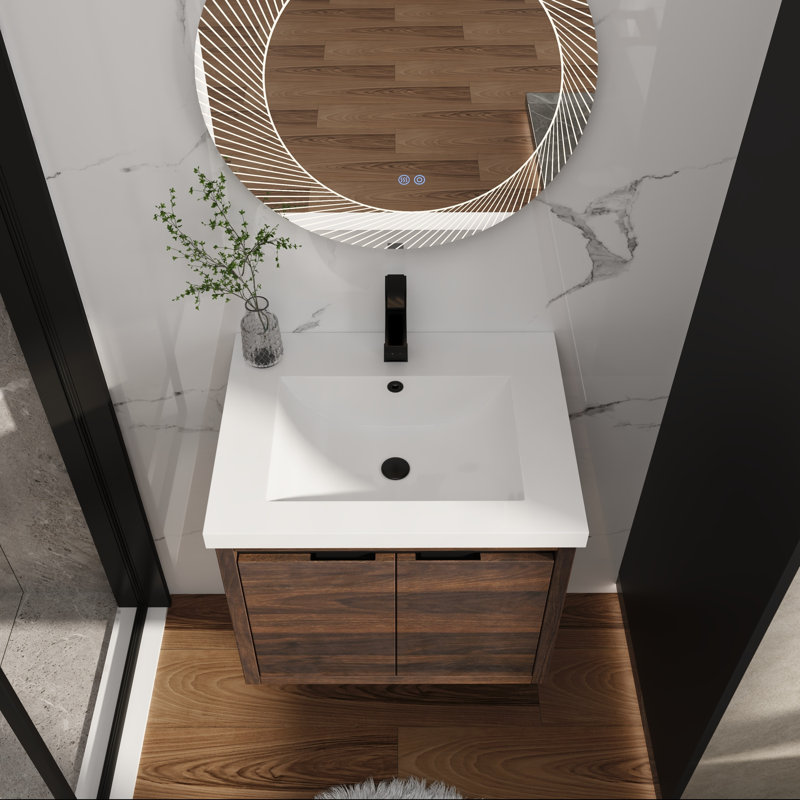 Meuble-lavabo mural 24 po avec portes à fermeture en douceur, Bois espresso