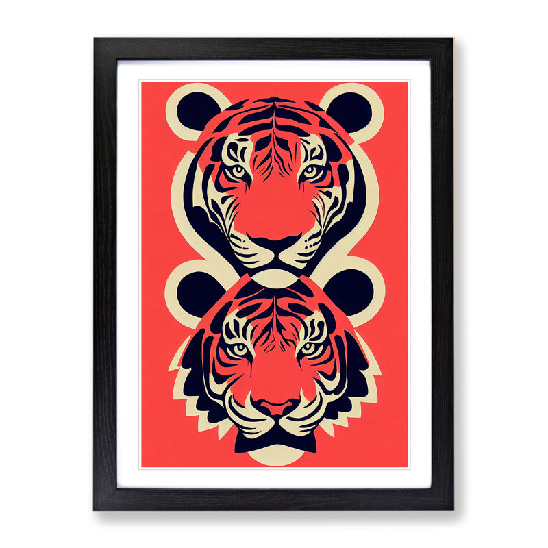 Two Tiger Heads - Single Picture Frame Print, Black , 34cm H x 25cm W x 2cm D