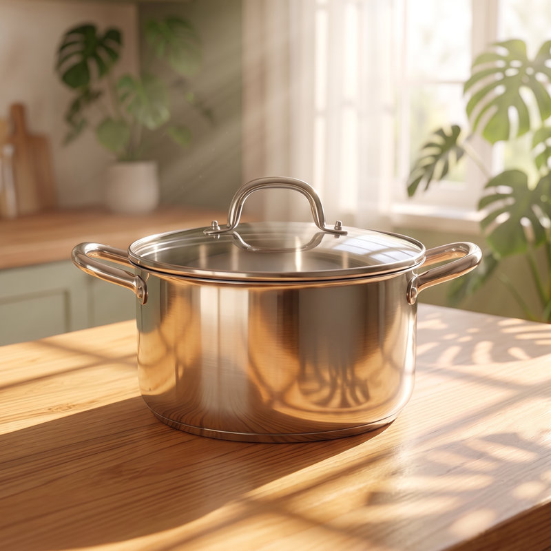 Batterie de cuisine 4 pièces en acier inoxydable avec couvercles en verre, casseroles et poêles à fond encapsulé à 3 plis, compatible avec tous les feux, lave-vaisselle