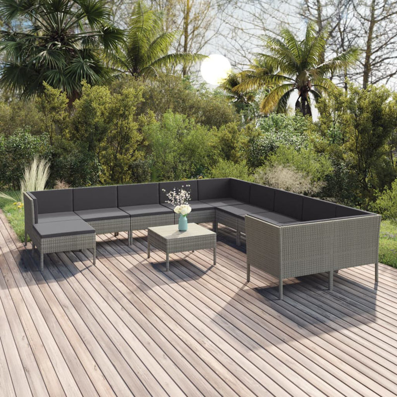 Ensemble de conversation modulaire 12 pièces avec coussins Lawenda, gris, Gris clair