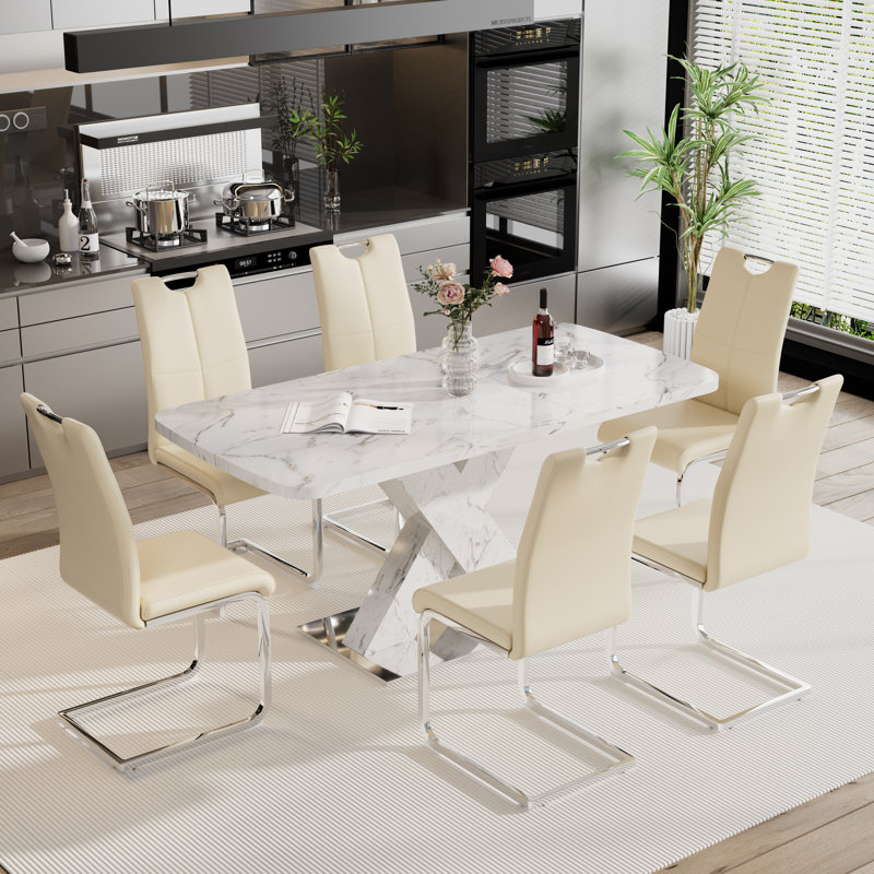Ensemble de table de salle à manger rectangulaire moderne avec chaises en cuir - extensible, peu encombrante et multifonctionnelle