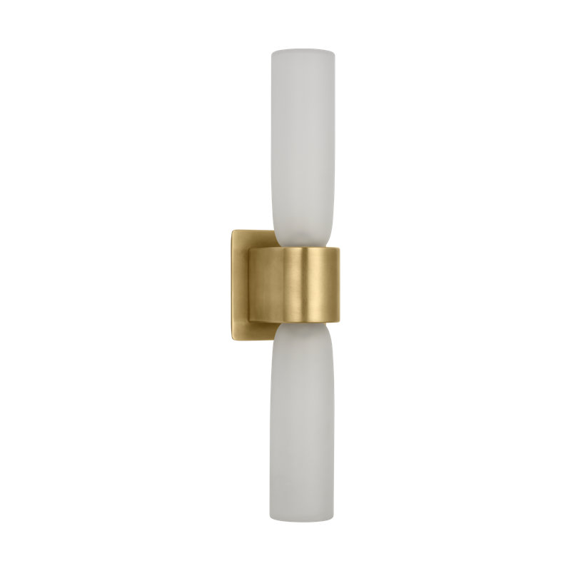 Kelly Wearstler Volver 2-light Large Double Sconce in Bronze with Clear Etched Glass shade, Antique Brass