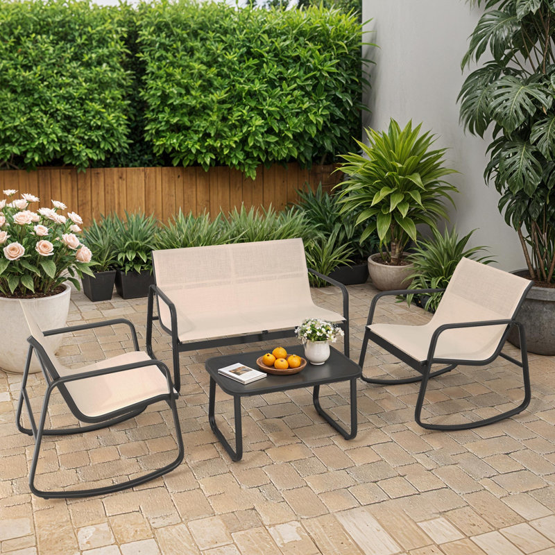 Ensemble de conversation extérieur avec causeuse, fauteuil et table, Beige