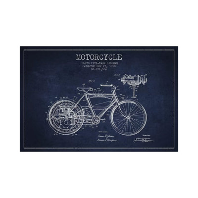 Floyd Bingham Motorcycle Patent Sketch (Navy Blue) by Aged Pixel - Wrapped Canvas Print