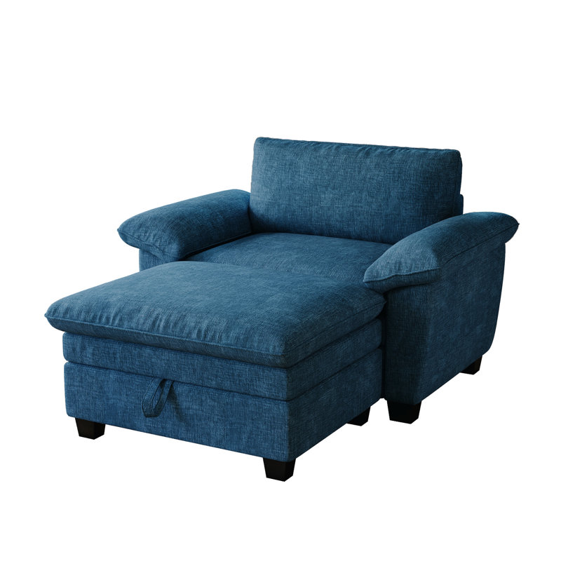 Chaise longue avec et rangement - Dossier en chenille bleue confortable, Bleu