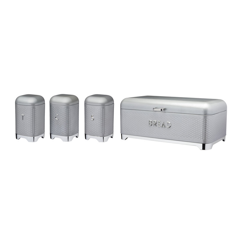 Lovello 4 Piece Kitchen Canister Set, Grey