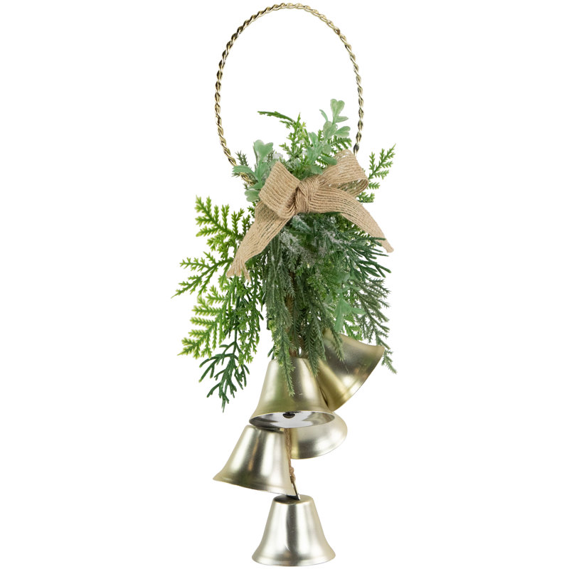 Cintre de porte 11,25 "Cloches dorées avec nœud en toile de jute