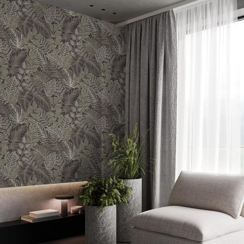 Superfresco Easy Scattered Leaves Floral Wallpaper, Black