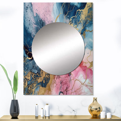 Gyda Exploration des profondeurs de la géode rose IV - miroir en marbre, miroir mural décoratif rose, impression d'art en métal