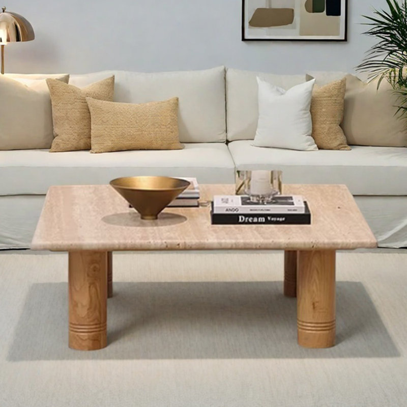 Table basse style antique en pierre naturelle, H 14,56 po x L 35,43 po x l 35,43 po