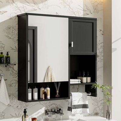 Armoire à pharmacie murale moderne pour la salle de bain, armoire de rangement murale pour la salle de bain avec miroir, armoire économiseur d'espace au-dessus de la toilette avec barre à serviettes