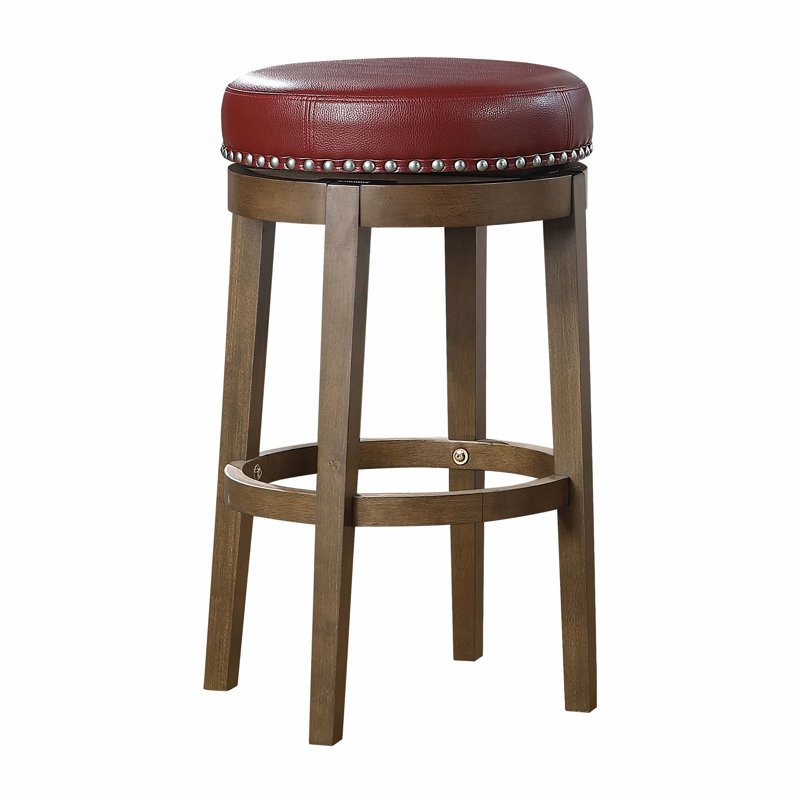 Tabouret pivotant et court en bois massif Hassanah, Rouge, Tabouret de comptoir (siège d'une hauteur de 25 p