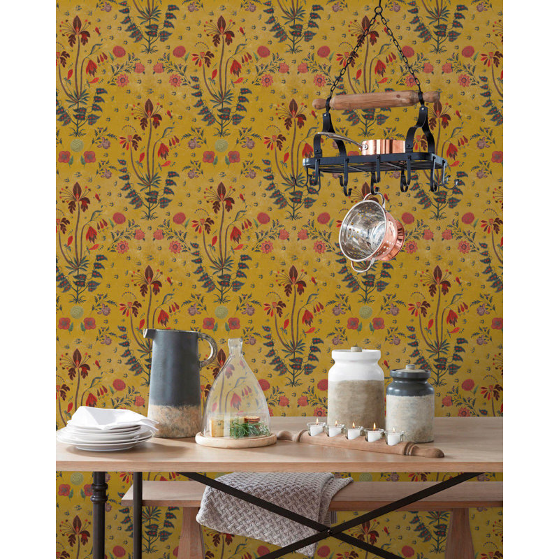 Hippie Spirit Floral Wallpaper Roll, Red/Blue/Yellow
