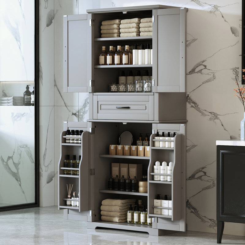 Armoire de salle de bain fonctionnelle grise avec tablette réglable et compartiment de rangement supplémentaire, Gris