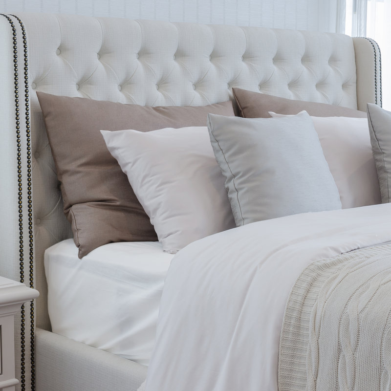 Ensemble de draps à contexture de 320 fils , Ensemble de draps pour grand lit avec 2 taies d'or, Blanc