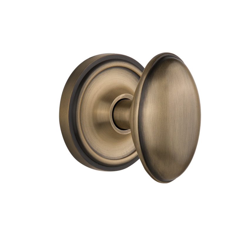 Bouton de porte de mortaise intérieure avec rosette classique homestead, Laiton antique