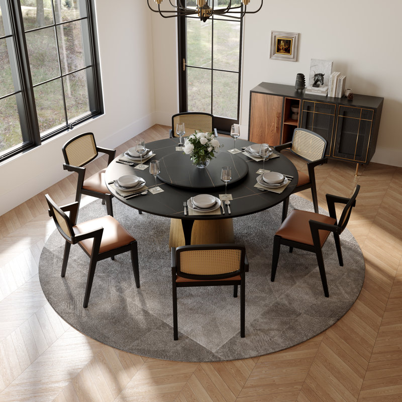 Table de salle à manger CR039AEH-WFUS1, H 29,53 po x L 59,06 po x l 59,06 po, Noir, Bronze