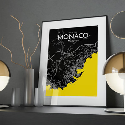 Monaco City Map In Times - No Frame Print
