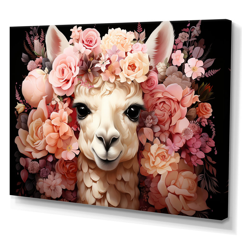 Fleur rose, couronne d'alpaga, art mural, Toile tendue, H 34 po x l 44 po x P 1,5 po