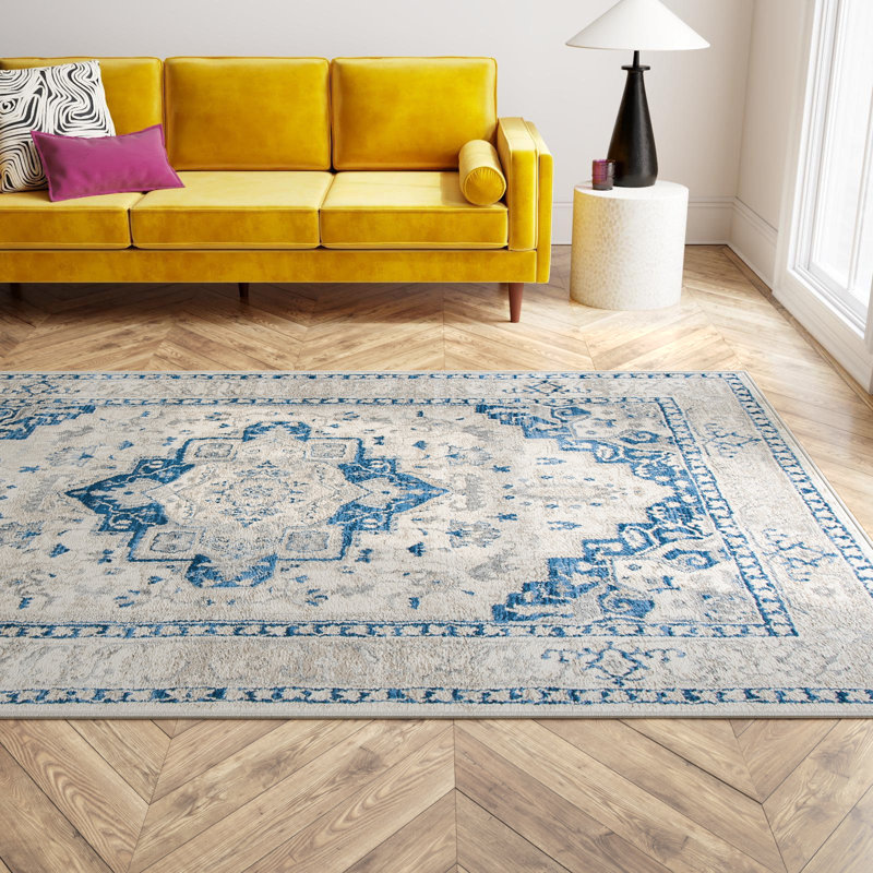 Tapis ivoire / bleu Aurich 851, Rectangle 9 pi x 12 pi