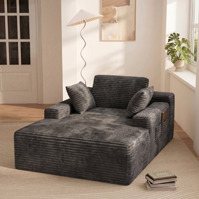Méridienne rembourrée 67 po en velours côtelé moderne avec coussins et accoudoirs pour salon, salle de cinéma, chambre à coucher - aucun assemblage requis