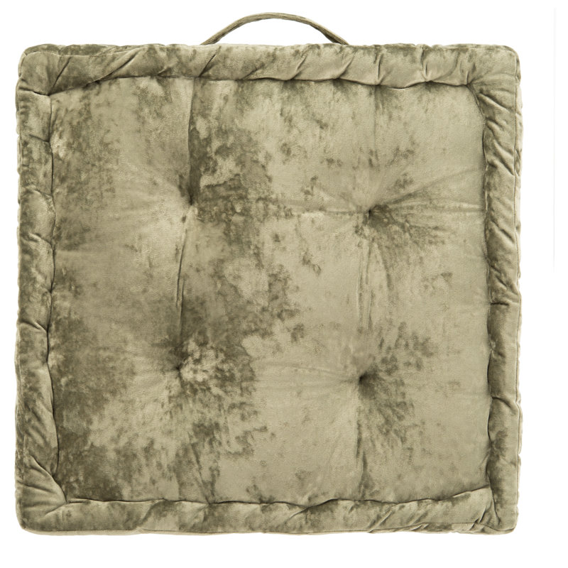 Belia Light Grey Velvet Tufted Square Floor Pillow