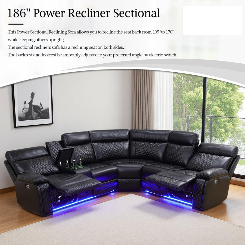 Breathing Leather Power Reclining Sectional Sofa