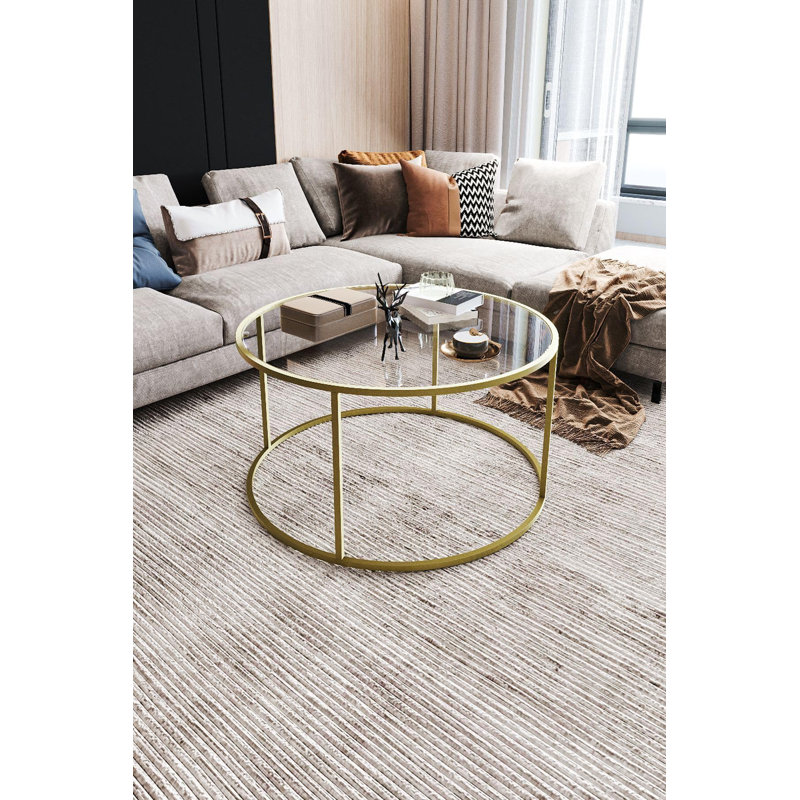 Table basse ronde en verre trempé fumé Startis, Clair, H 18 po x L 32 po x l 32 po, Doré