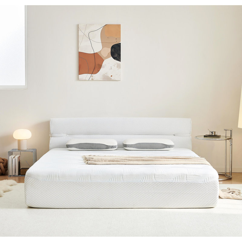 Queen Size All In One Bed Frame And Mattress With Soft Cotton Rayon Fabric, Motion Isolation, Relief For Bedroom Foam Sponge, Cooling